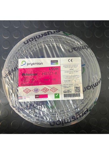 Orjınal H07Z1-K Siyah 6 mm Kablo 100MT