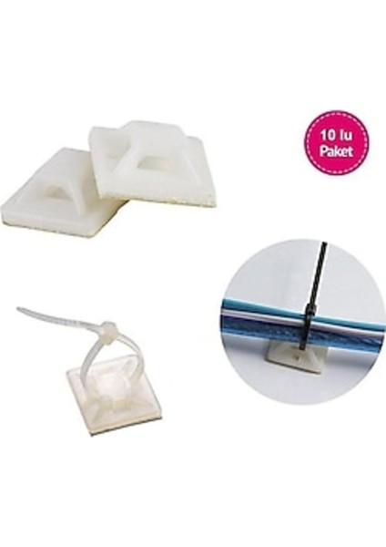 Yapışkan Kroşe 2cm x 2cm Yapışkanlı Kablo Bağı Tutucu - 10 Adet modelleri