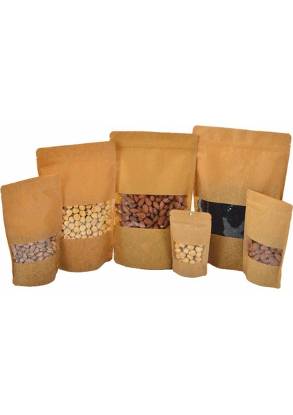 Pencereli Kraft Delikli Kilitli Kese Kağıdı - Küçük Boy - 11X18X7 Cm. - 20 Adetlik 1 Paket Sarı 11 x modelleri