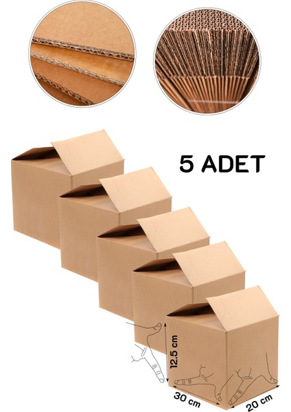 Çift Oluklu Özel Ölçü Kutu Box 20 x 30 Yükseklik : 12.5 cm Mukavemet Dayanıklı Sert Koli ( 5 Adet )