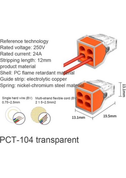 10 Adet PCT-104 4 Pinli Itmeli Hızlı Kolay Kablo Tel Birleştirici Konnektör Vidasız Klemens