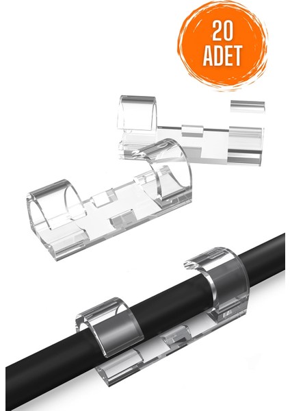 Kablo Gizleyici 20 Adet Şeffaf Klips Bilgisayar Televizyon Kablo Saklayıcı Kroşe Organizer Sabitleme
