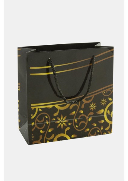 Resveq 11X11 Çiçek Desenli Ipli Karton Çanta 1 Adet-Siyah fiyatları