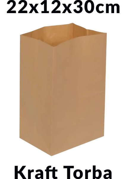 Kraft Kağıt Sapsız Torba 22X12X30CM 50 Adet (Gıda Paketi) Kağıt Paket 22 x 30
