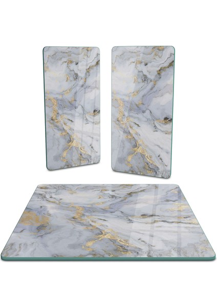 Cam Sunum Servis Tabağı 3'lü Kare Set Gri Mermer Deseni fiyatları