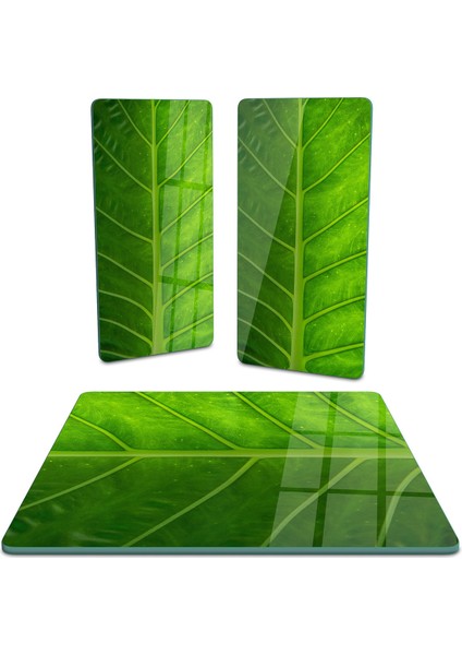 Cam Sunum Servis Tabağı 3'lü Kare Set Yeşil Yaprak Deseni fiyatları