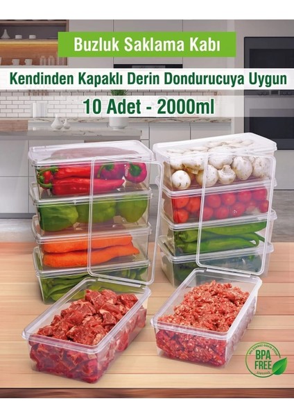 10 Adet 2 Lt. Kendinden Kapaklı Derin Dondurucuya Uygun Saklama Kabı Düzenleyici modelleri