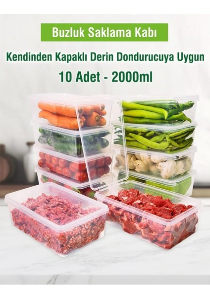 10 Adet 2 Lt. Kendinden Kapaklı Derin Dondurucuya Uygun Saklama Kabı Düzenleyici fırsatları