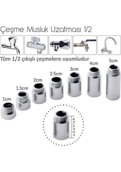 1 cm Çeşme Musluk Uzatma Aparatı 26 mm 1/2 Çıkışlı Çeşmelere Uyumlu - 1 Adet 2 Yıl