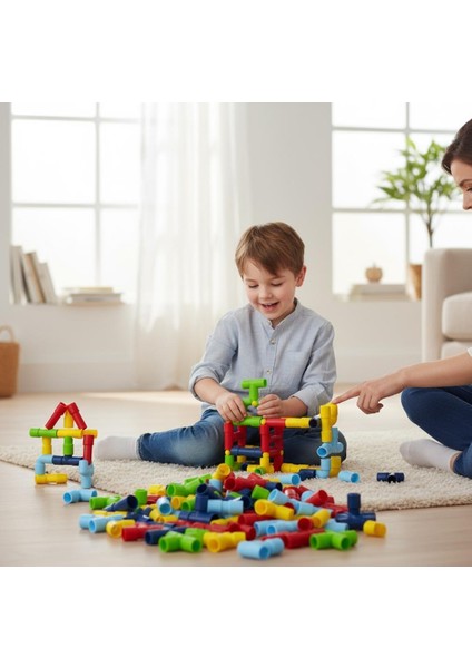 Boru LEGO Bloklar - 72 Parça Renkli Eğitici Borulu LEGO Oyuncak Seti (3+ Yaş)