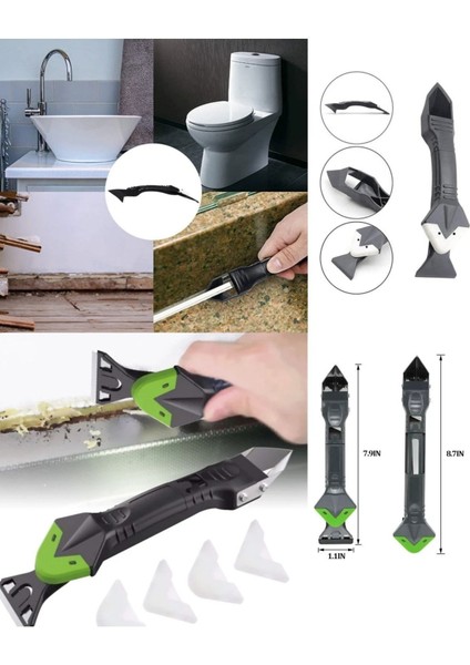 3'ü 1 Arada Fayans Derz Dolgu Kazıyıcı Sıyırıcı Silikon Sökücü ve Uygulayıcı Aparatı