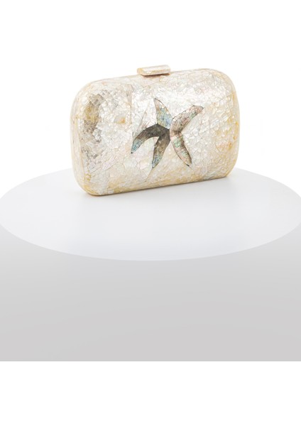 Starfısh LY0142 Sedef El Yapımı Beyaz-Siyah Sedef Çanta