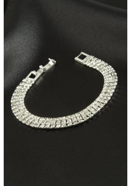 Resveq 3 Sıra Taşlı Suyolu Bileklik-Gümüş Rengi