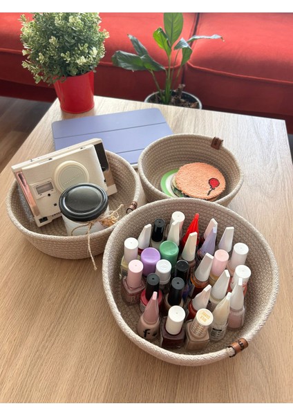 Hasır 3’lü Sepet Seti – El Yapımı Jüt Düzenleyici Organizer (3 Boy)