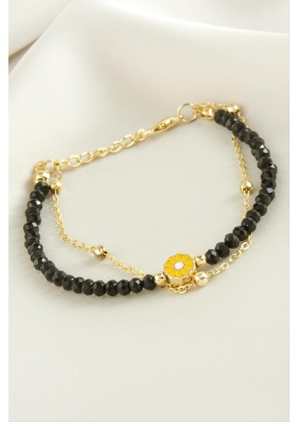 Resveq Papatya Zincir Kristal Bileklik-Siyah fiyatları