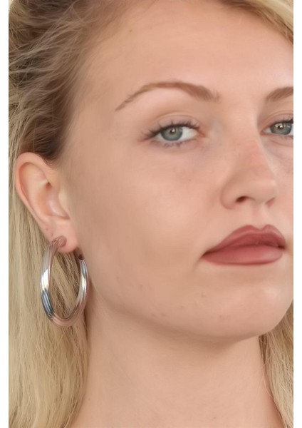 Silver Renk Halka Metal Bayan Küpe