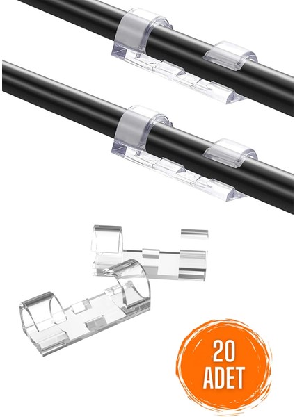 Yapışkanlı Kablo Saklayıcı 20 Adet Klips Kablo Gizleme Aparatı Toplayıcı Elektronik Alet Düzenleyici
