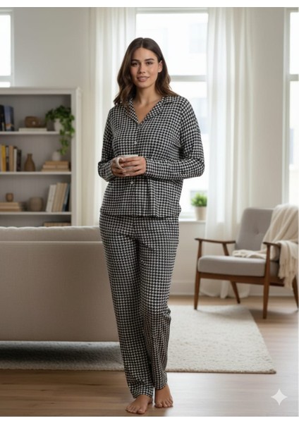 Süet Önden Düğmeli Kadın Pijama 2'li Takımı