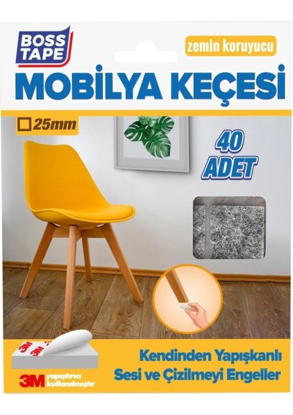 3m Yapışkanlı 40 Adet 25MM Kare Gri Mobilya Sandalye Masa Ayağı Keçesi - Keçeler