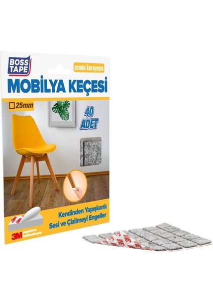 3m Yapışkanlı 40 Adet 25MM Kare Gri Mobilya Sandalye Masa Ayağı Keçesi - Keçeler modelleri