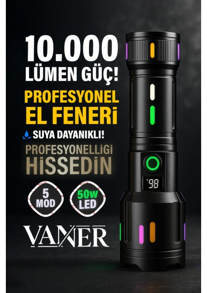 Şarjlı 10.000 Lümen Profesyonel El Feneri | Bekçi, Avcı, Kampçı, El Feneri
