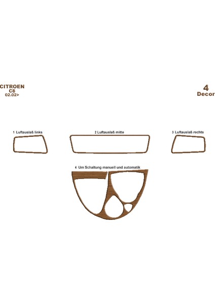 Citroen C8 Konsol-Torpido Kaplama 2002 4 Parça Açık Meşe