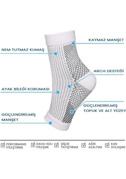 Plantar Fasyait Destekli 5 Çift "10 Adet" Parmaksız Nöropati & Kompresyon Çorabı S/m Beden "beyaz" fiyatları