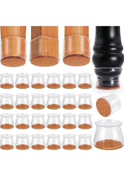 24 Adet (2cm ve 2,8 Cm) Keçeli Sandalye Susturucu Sandalye Pabucu Keçe Zemin Koruyucu Kaydırmaz Bej