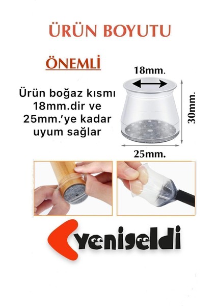 24 Adet (2cm ve 2,8 Cm) Keçeli Sandalye Susturucu Sandalye Pabucu Keçe Zemin Koruyucu Kaydırmaz Bej