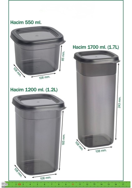 24 Adet 48 Parça 0,55-1,2-1,7 Litre Kare Erzak Bakliyat Baharat Saklama Kabı Seti 40 Etiket Hediyeli