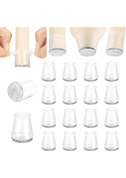 16 Adet Keçeli Silikon (15MM*17MM) Masa Sandalye Pabuç Kaydırmaz Zemin Koruyucu Beyaz 8'li Masa Ayağ