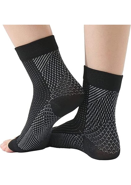 Plantar Fasyait Destekli 10 Çift "20 Adet" Parmaksız Nöropati & Kompresyon Çorabı L/xl Beden "siyah"