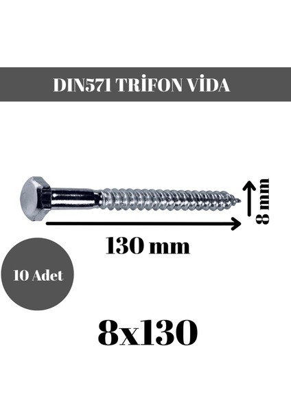 Trifon Vida 8X130 mm Altı Köşe Anahtar Başlı Vida 10'lu Paket fiyatları