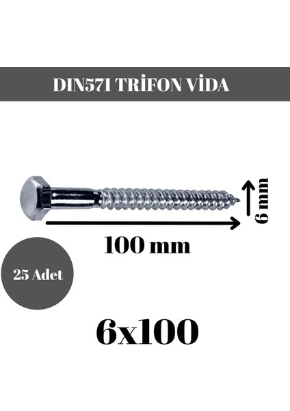 Trifon Vida 6X100 mm Altı Köşe Anahtar Başlı Vida 25'li Paket fiyatları