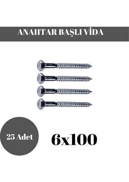 Trifon Vida 6X100 mm Altı Köşe Anahtar Başlı Vida 25'li Paket indirimleri