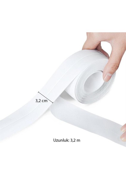 Su Sızdırmaz Geçirmez Dayanıklı Lavabo Tezgah Küvet Duş Banyo Mutfak Kenar Bandı 3,2 mt Izolasyon Ba