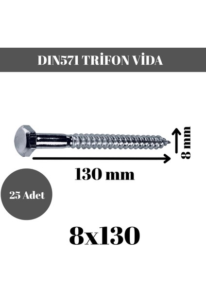 Trifon Vida 8X130 mm Altı Köşe Anahtar Başlı Vida 25'li Paket fiyatları