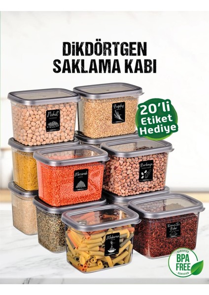 12 Adet 24 Parça 1,2 Litre Dikdörtgen Erzak Bakliyat Saklama Kabı Seti 20 Etiket Hediyeli