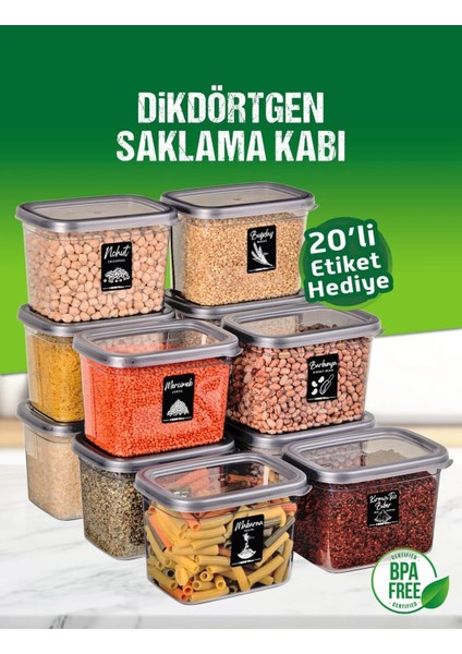 12 Adet 24 Parça 1,2 Litre Dikdörtgen Erzak Bakliyat Saklama Kabı Seti 20 Etiket Hediyeli fiyatları