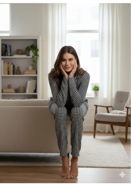 Süet Önden Düğmeli Kadın Pijama 2'li Takımı modelleri