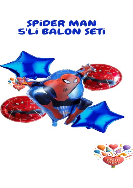 Örümcek Adam 5'li Balon Seti & Erkek Çocuk Spider Man Doğum Günü Konsepti Balonu