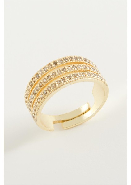 Resveq Üç Sıra Zirkon Taşlı Yüzük-Gümüş Rengi