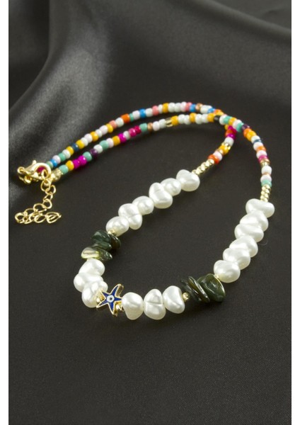 Resveq Deniz Yıldızı Inci Kolye-Asker Yeşili fiyatları