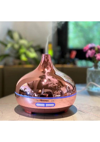Aroma Difüzör Hava Nemlendirici Parlak Rosegold Kaplama Kumandalı Buhar Makinesi 550ML