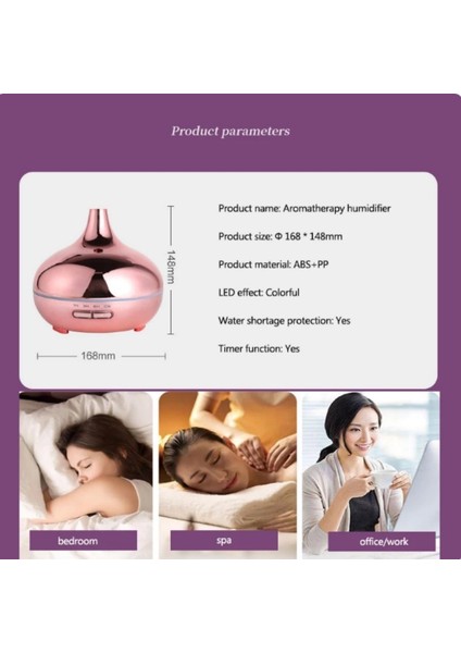 Aroma Difüzör Hava Nemlendirici Parlak Rosegold Kaplama Kumandalı Buhar Makinesi 550ML modelleri