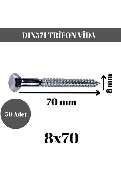 Trifon Vida 8X70 mm Altı Köşe Anahtar Başlı Vida 50'li Paket fiyatları