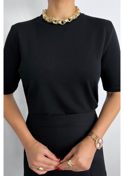 Viscose Doku Next Premium Selection Siyah Yarım Kol Triko Kazak