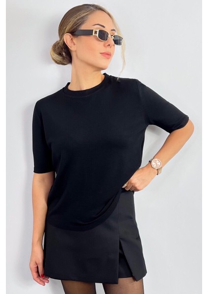 Viscose Doku Next Premium Selection Siyah Yarım Kol Triko Kazak fiyatları