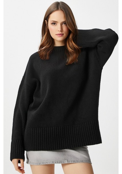 Kadın Homy Yumuşacık Bisiklet Yaka Siyah Oversize Triko Kazak