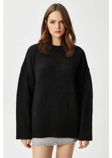 Kadın Homy Yumuşacık Bisiklet Yaka Siyah Oversize Triko Kazak modelleri